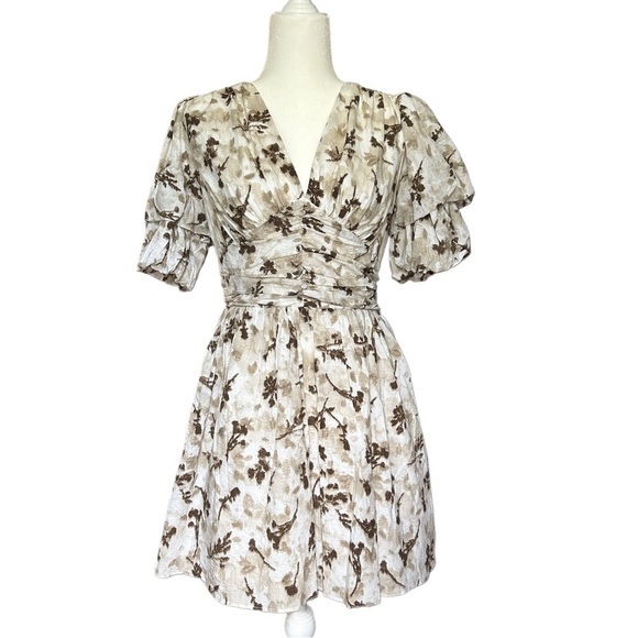 Avara Chrissy Floral Cream Brown Mini Dress NWT Size Small - Picture 12 of 12